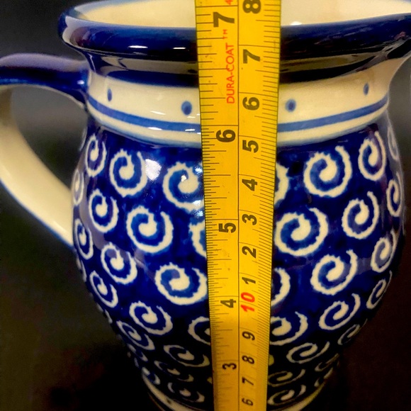 Polish Pottery Cobalt Blue & White Swirls Pitcher - Picture 7 of 10